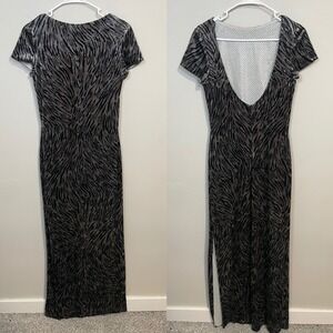 Women's Black & Gray Maxi Dress with Subtle Animal Print